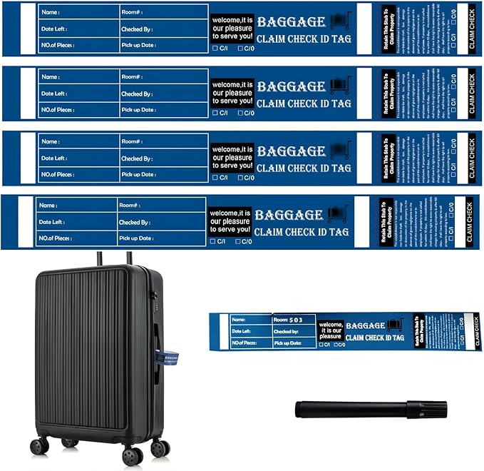 1000 Tags Luggage Tags for Suitcases | Hotels Baggage Claim Check for Bag with Transfer Tape & Serial Numbering, A Marker & Double-Sided Tape | Hotel Luggage Claim Bulk Ticket, Navy Blue
