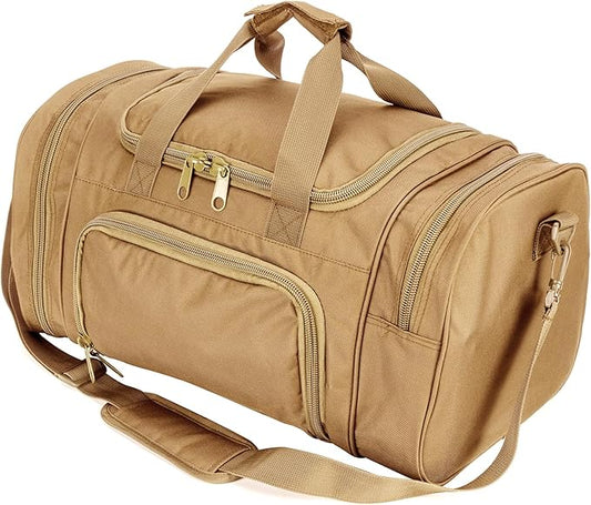 Military Tactical Outdoor Gym Bag Small Duffel Bag with Shoes Compartment for Sports Travel Camping Hunting (A-Tan)