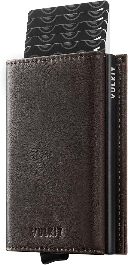 VULKIT Pop up Wallet Minimalist Cash Wallets RFID Blocking Leather Smart Credit Card Holder with Magnetic Closure for Men