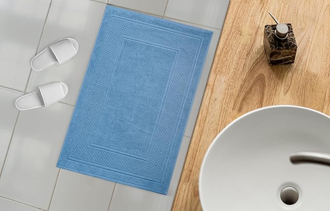 Avalon Towels Light Blue Bath Mat - 100% Cotton Set of 2 Absorbent Bathmat - Bathroom Mats Quick Dry Bath Mats for Bathrooms (22x34 Inches)