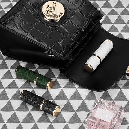 LUEXBOX 3 Pack Portable Perfume Bottle for Travel, Mini Refillable Perfume Dispenser, 5ml Faux Leather Leak Proof Perfume Atomizers Bottles Sprayer for Pocket Perfume (Black, White, Green)