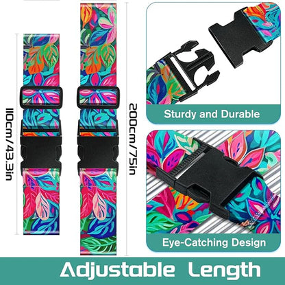 Slohif Luggage Straps for Suitcases Travel Belt Accessories Luggage Connector Identifiers Over Handle with Buckle Unique Nylon Adjustable Strap for Sleeping Bag Car Seat Colorful Leaf (2 Pack)