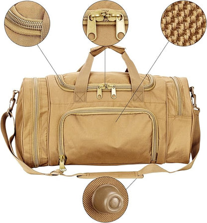 Military Tactical Outdoor Gym Bag Small Duffel Bag with Shoes Compartment for Sports Travel Camping Hunting (A-Tan)