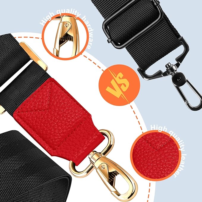 ZINZ 60" Universal Bag Strap with Ultra-thick Fixed Breathable Pad Adjustable Heavy-duty Shoulder Strap for Laptop bag Crossbody Luggage Gym Bag Camera Bag and more -Black Red