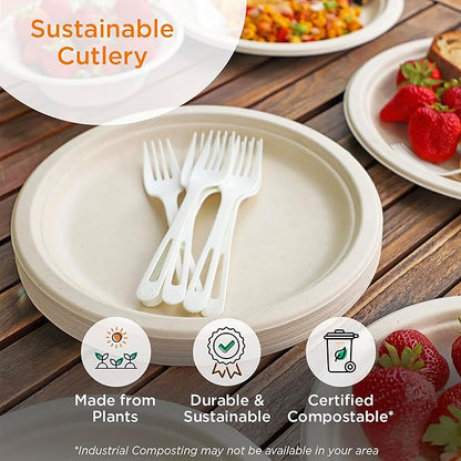 World Centric Compostable Cutlery with Napkin 6" - TPLA, Assorted and Wrapped - 250 Pack