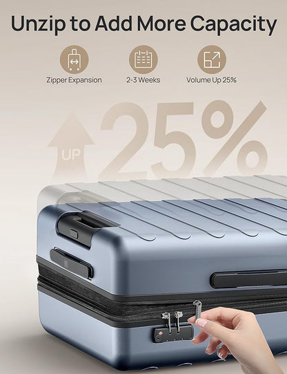 NINETYGO Carry On Luggage 22x14x9 Airline Approved, 20 Inch Luggage with Smooth Spinner Wheels, Expandable, Hard Shell PC Suitcase, Lightweight Travel Luggage, TSA Approved (Shadow, Rhine Max)