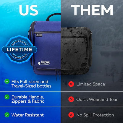 Extra Large (11.8”x11.8”x4”) Hanging Travel Toiletry Bag for Men and Women - Cosmetic Travel Bag With Shoulder Strap - Waterproof Hygiene Bag with Metal Swivel Hook and 19 Compartments for Toiletries