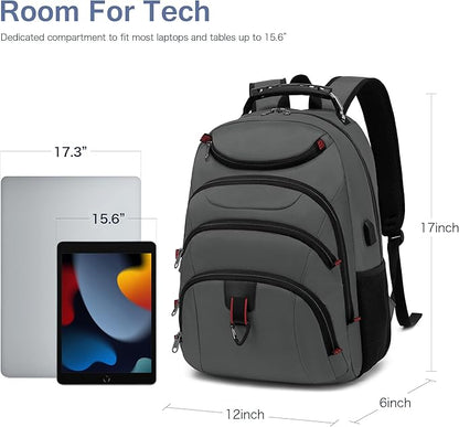 Boavan Laptop Backpack for men, 15.6 inch Laptop Bag with USB Port, Waterproof Travel Work Backpack Purse, Anti-Theft Teacher Nurse Doctor Casual Bookbags Office Business backpack，Grey