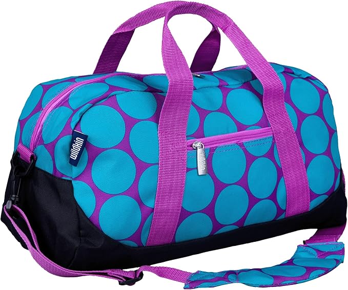 Wildkin Kids Overnighter Duffel Bag – Carry-On Size, Ideal for School & Sleepovers – Big Dot Aqua
