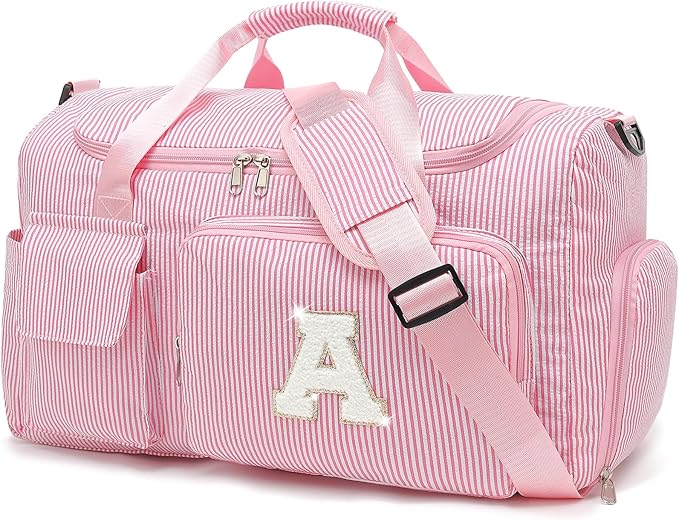 Kids Travel Duffle Bag Dance Bag Gifts for Girls Initial Gym Bag with Shoes Compartment for Women Lightweight Weekender Bags Pink-A