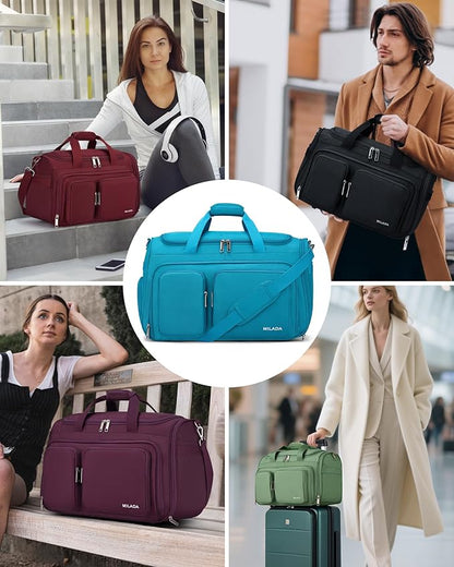MILADA Carry On Luggage Bags for Travel Large Foldable Duffle Bag for Travel Lightweight Personal Bags for Airplanes Weekend Overnight Bags for Women Mens Travel Bag, Caribbean Blue