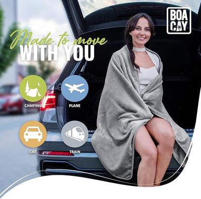 BOACAY Soft & Warm Travel Blanket for Airplane & Car - Long Flight Essential for Women, Men, Kids - Compact Pillow with Luggage Sleeve & Backpack Clip