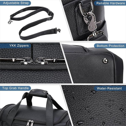 TIDING Leather Travel Duffle Bag for Men Women, 21" Waterproof Gym Sports Duffel Bag Weekender Overnight Luggage Bag with Shoe Pouch_40L