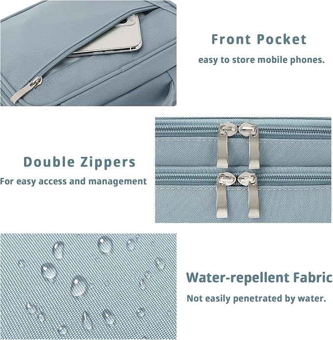 mygreen Electronics Travel Organizer, Watreproof Electronic Accessories Case Portable Double Layer Cable Storage Bag for Cord, Charger, Flash Drive, Phone, Ipad Mini, SD Card, Gifts for Him Grey Blue