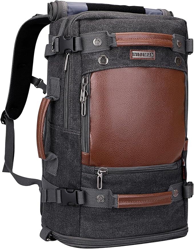 WITZMAN Travel Backpack for Men Women Carry on Luggage Backpack Canvas Rucksack Duffel bag with Shoe Compartment（A2020 black）
