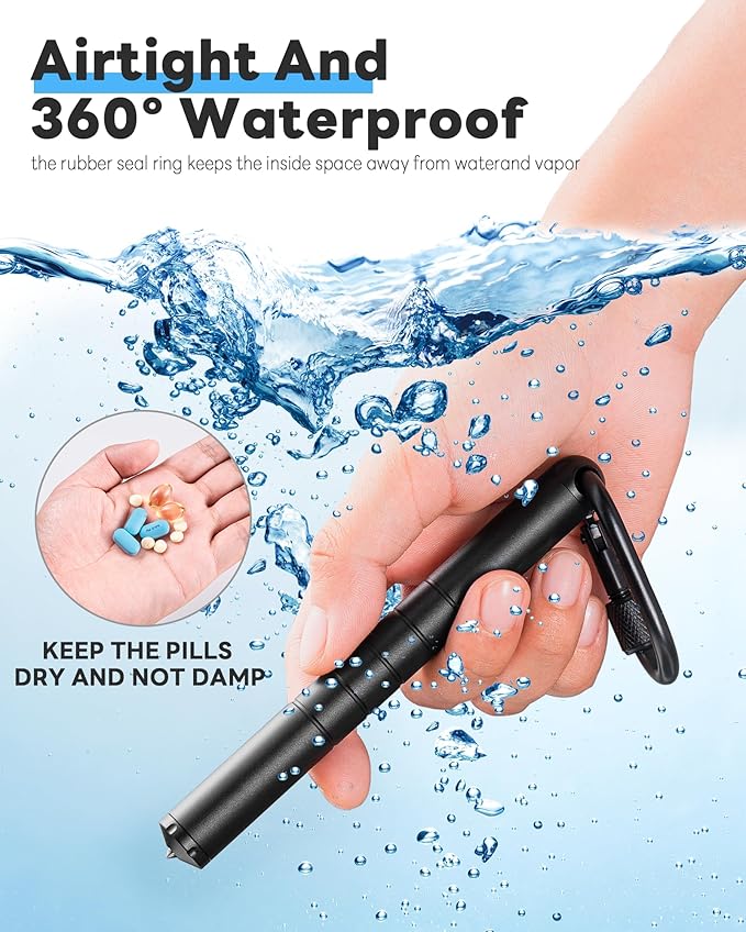 Large Weekly Pill Organizer,TISUR Titanium Keychain Pill Holder Travel Box Case Multitool EDC Every Day Carry for Men (Black Aluminium Keychain Holder)