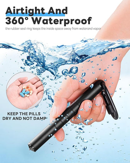 Large Weekly Pill Organizer,TISUR Titanium Keychain Pill Holder Travel Box Case Multitool EDC Every Day Carry for Men (Black Aluminium Keychain Holder)