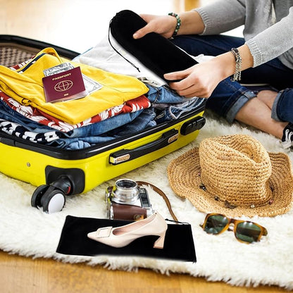 12 Pcs Shoe Bags for Travel Shoe Dust Bags Black Duster Flannel Pouch Washable Covers with Drawstring Breathable for Home Luggage, 8 x 18 Inch