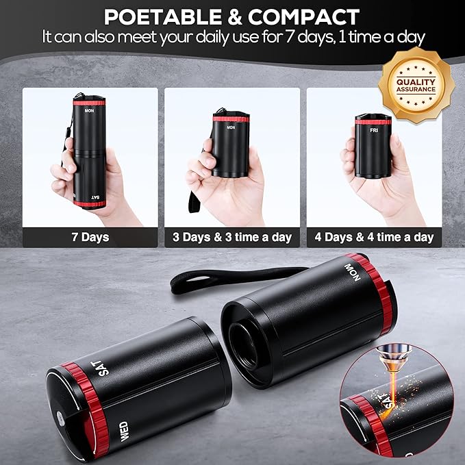 Zannaki Metal Travel Pill Organizer, Portable EDC Arthritis Friendly Weekly Pill Box, Large Pill Case Container, BPA Free 7 Day Daily Medicine Organizer Holder for Vitamin, Fish Oil, Supplement