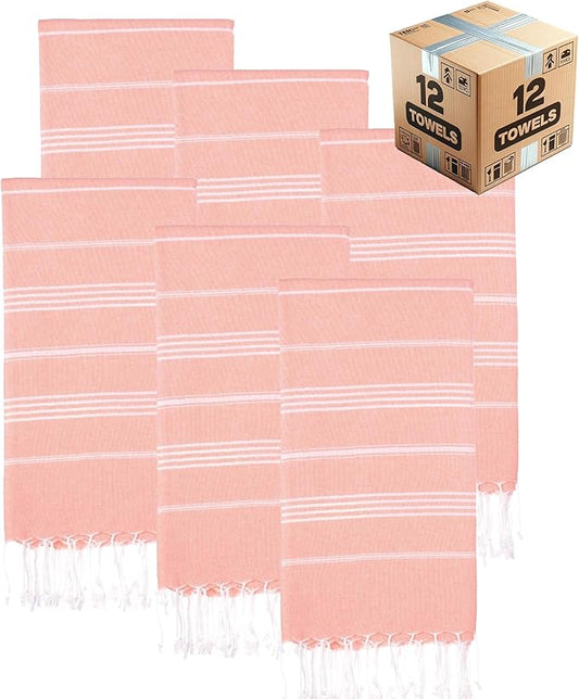 Turkish Beach Towels, Bulk Case of 12 | Oversized, Quick Dry, Sand Free | 100% Cotton, Large 38x71 Towels for Beach, Pool, Travel | Ultra-Soft, Compact, Absorbent | Salmon