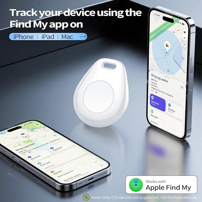 [iOS Only] Tukio Air Tracker Tags 4 Pack White, [Apple MFi Certified] Bluetooth Key Finder & Smart Item Locator Work with Apple Find My for Keys/Luggage/Bags/Suitcases/Car, 365-Day Replaceable Battery