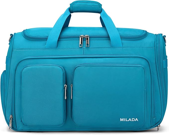 MILADA Carry On Luggage Bags for Travel Large Foldable Duffle Bag for Travel Lightweight Personal Bags for Airplanes Weekend Overnight Bags for Women Mens Travel Bag, Caribbean Blue