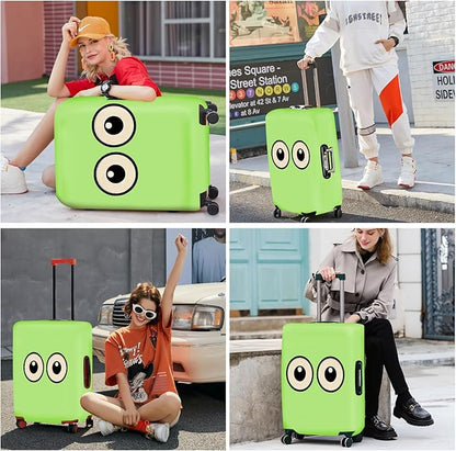 ANNA QUEEN Funny Cartoon Eyes Luggage Cover, Green and Teal Suitcase Protector with Big Eyes Design, Travel Suitcase Cover for 28-30 Inch Luggage, Stretchable & Washable Spandex Travel Accessories