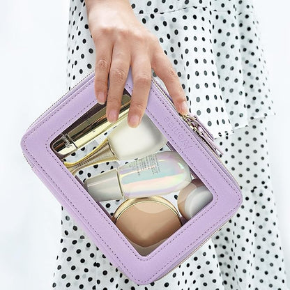 Aveniee Clear Makeup Bag Organizer, Travel Toiletry Bag Cosmetic Case for Women, Portable Make Up Skincare Pouch Car Organizer Bag with Zippers for Essentials,Lilac