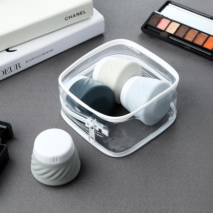 Gemice TSA Approved Travel Containers for Toiletries, 4 Pack Silicone Cream Jars with Convenient Toiletry Bag, Leak-proof Wide Mouth Travel-Size Toiletries Containers with Lid for Cosmetic Cream