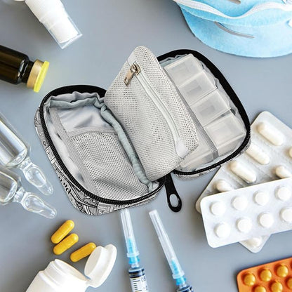 Fustylead Sights of Paris Travel Pill Case Bag with Zipper Weekly Pill Box 8 Compartments 7 Day Personal Pill Case Purse Medicine Case Organizer