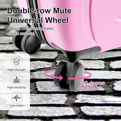 20 Inch Kid Ride Suitcase, Kid Luggage Seat Ride With Lock - Kids Travel Trolley With Safety Belt, Luggage For Kids Airplane Travel,Suitcase To Aged 1-6 Years Old,ABS+PC (Pink)