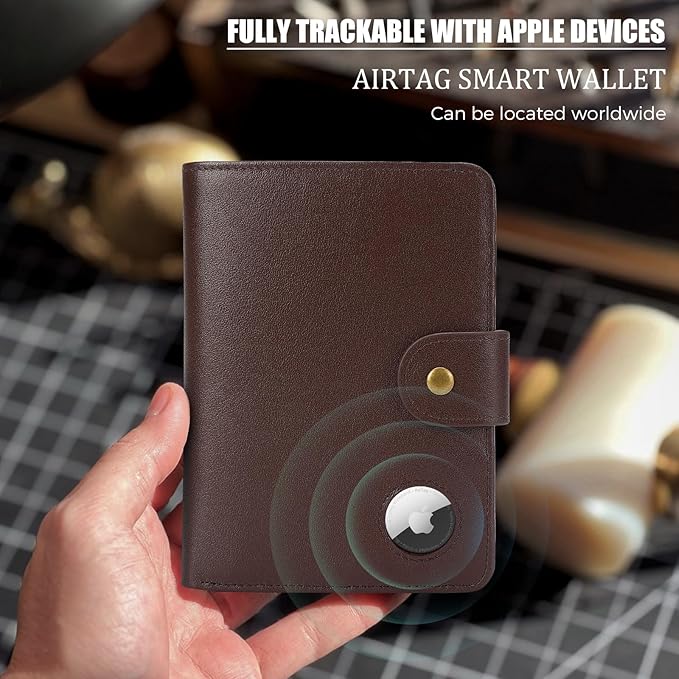 Polare Luxury RFID Blocking Leather Passport Holder Travel Wallet For Men and Women (Coffee with AirTag Slot(Snap Version))