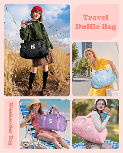 Initial Duffle Bag for Travel Women Girls Gift: Personalized Weekender bags, Dance Cheer bag Sports for Girl, Kid Gymnastics Bags, Birthday Gifts for Women Girls Kids Teens Mom Teacher