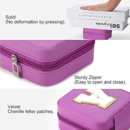 Parima Christmas Gifts for Mom - Small Travel Jewelry Box, Travel Jewelry Case with Mirror for Necklace Earrings Rings Organizer | Birthday Gifts Christmas Travel Gifts for Mom - Letter F, Purple