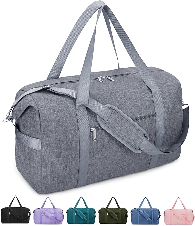 Narwey Carry on luaggage 22x14x9 Airlines Approved Foldable Carry on Bag Travel Duffel Packable Duffle with Wet Pocket Overnight for Women and Men 40L (Grey)