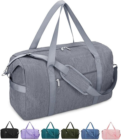 Narwey Carry on luaggage 22x14x9 Airlines Approved Foldable Carry on Bag Travel Duffel Packable Duffle with Wet Pocket Overnight for Women and Men 40L (Grey)