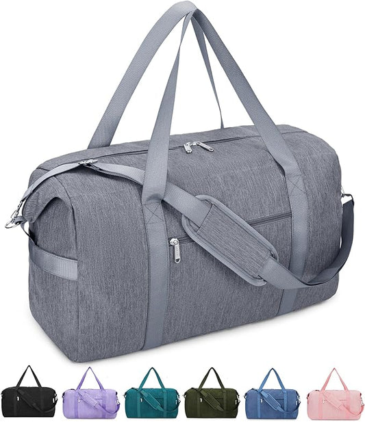 Narwey Carry on luaggage 22x14x9 Airlines Approved Foldable Carry on Bag Travel Duffel Packable Duffle with Wet Pocket Overnight for Women and Men 40L (Grey)