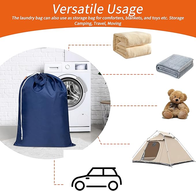 Polecasa Heavy Duty Large Laundry Bag with 130gsm Tear Resistant Fabric and Handles, Easy to Carry Dirty Clothes Drawstring Bag,Perfect for College Dorm, Travel, 2 Pack 28”x36”, Navy