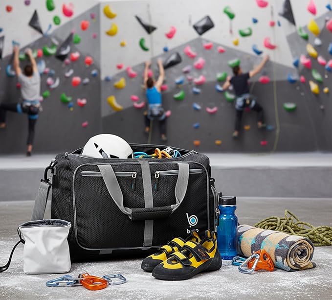 Bago Foldable Duffel Bags for Traveling Women & Men - 40L Sports Packable Duffle Bag for Travel with Shoe Compartment - Water Repellant, Heavy Duty, Lightweight Folding & Collapsible (Black)