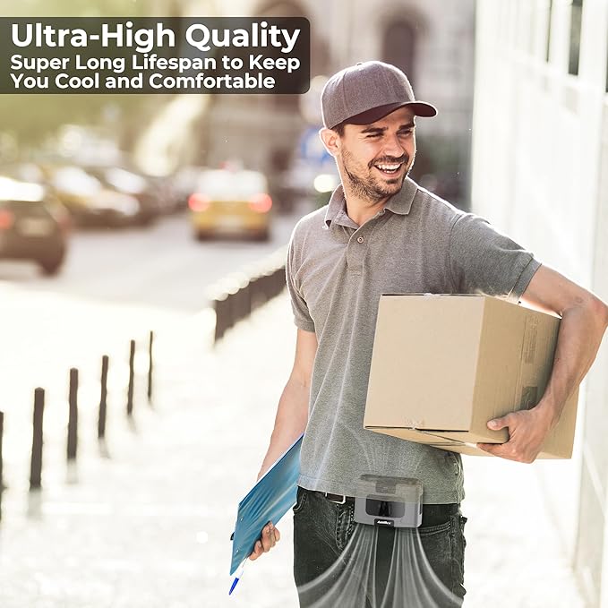 Portable Waist Fan, 20000mAh Battery Operated, Clip On Belt & Rechargeable, 10 Speeds 16000RPM Strong Airflow, Max 40H Working Time, Personal Shirt Fan for Outdoor Jobsite Camping Travel