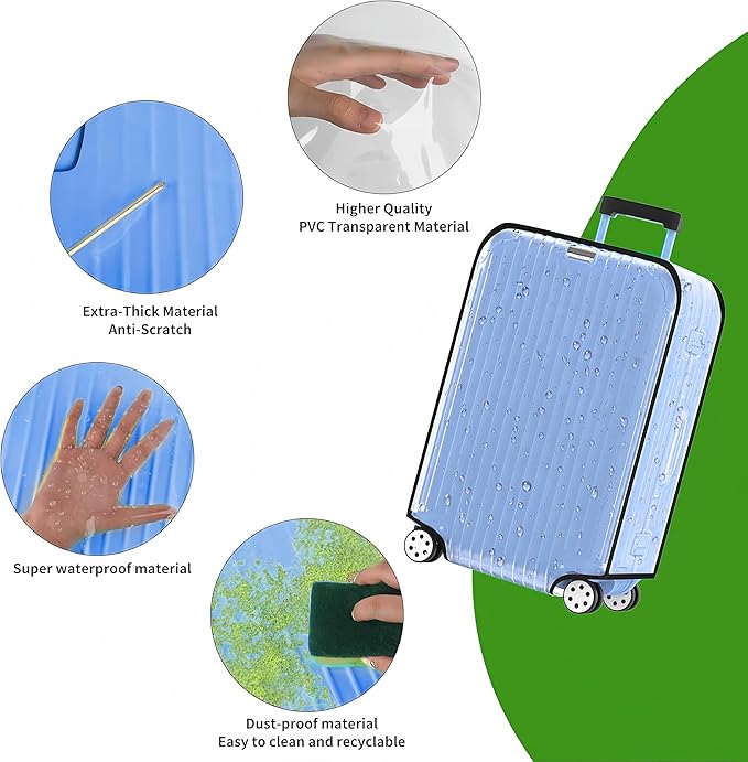 Luggage Cover Clear PVC Suitcase Cover Thick Transparent Waterproof Suitcase Protector for 20"/24"/28"/30" inch