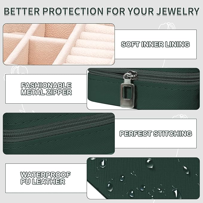 Leezmark 8 Pcs Bridesmaid Gifts Set Of 8 Jewelry Travel Case, Velvet Bridesmaid Proposal Gifts Box Portable Jewelry Travel Organizer Small Jewelry Box Mini Storage Box, Green