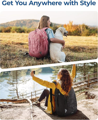 BAGSMART Carry On Travel Backpack, 17 Inch Large Travel backpack Carry On Flight Approved, Anti-theft Personal Item Backpack Travel Bag With Shoe Bag, 30L Water Resistant Casual Daypack, Beige