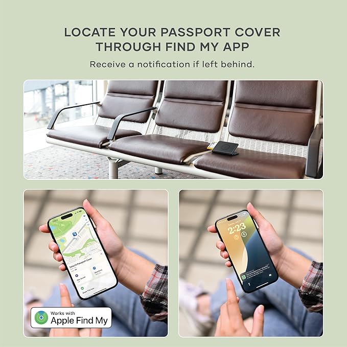 Satechi Passport Holder for Travel with Find My, Passport Cover with 4 Card Holder, Wireless Charging, and RFID protection – Travel Essential Vegan Leather Passport Holder – Black