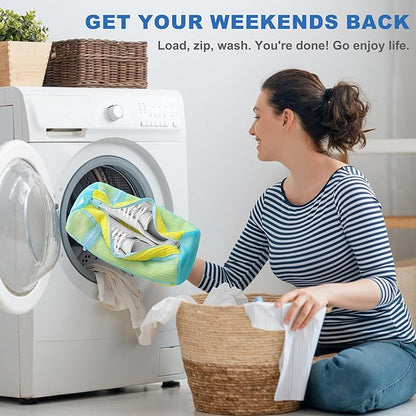 Shoe Washing Machine Bag, 2PCS Reusable Shoe Bag for Washing Machine, 360° Deep Cleaning Shoe Washing Bag for Sneakers, Laundry Shoe Bag for Washer & Dryer, Fits All Shoe Types (YELLOW)