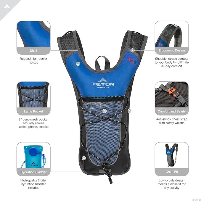 Teton Oasis/Trailrunner Hydration Backpack – Lightweight Water Pack with 2L/3L Bladder for Hiking, Running, Cycling, Biking – 2L/18L/22L Sizes – Sewn-in Rain Cover – Fits Men and Women