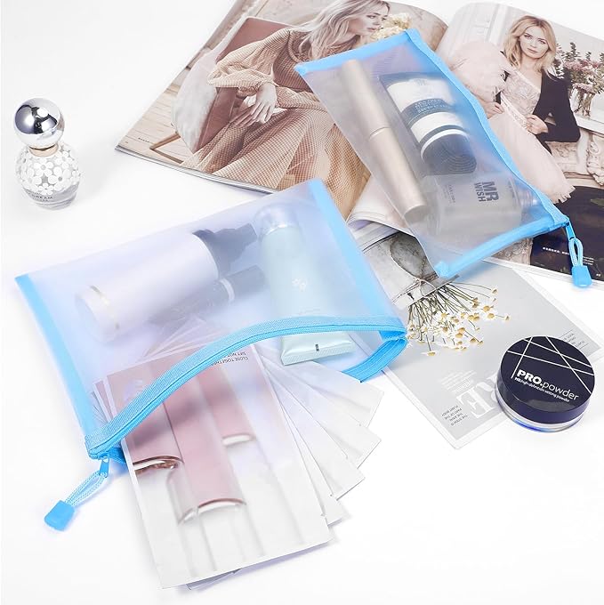 12 Pieces Zipper Nylon Mesh Pouch, Mesh Cosmetic Bags Makeup Bags Pencil Case, Multipurpose Travel Bags for Cosmetic School Office Supplies and Travel Accessories (Sky Blue, A5)