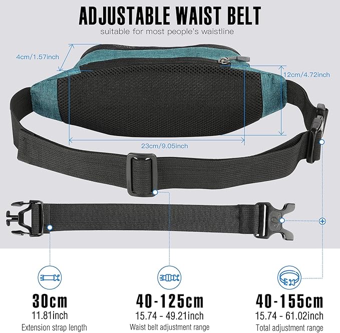 WATERFLY Fanny Pack Waist Bag: Small Hip Pouch Bum Bag Fannie Pack Phanny Fannypack Waistpack Bumbag Beltbag Sport Slim Fashionable for Jogging Hiking Hiker Woman Man