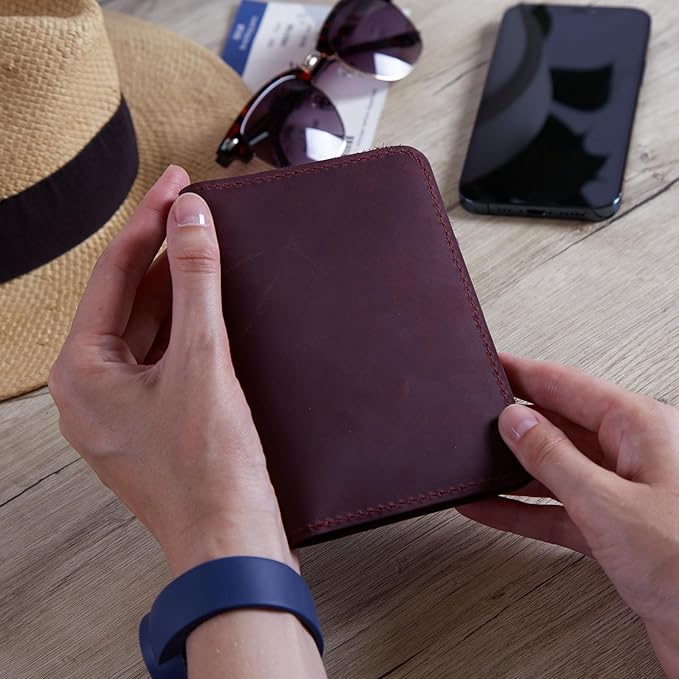 INCARNE US Leather Passport Holder for Travel - Passport Case - Passport Wallet for Men - Passport Cover for Women Sleeve Protector - Travel Essentials Vacation Luggage Travel Gifts - Vintage Burgundy