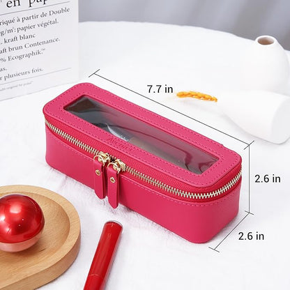 Aveniee Clear Makeup Brush Bag, Slim Brush Holder Cosmetic Case, Small Travel Toiletry Bag for Women, Thin Make up Bags with Dual Zipper, Cute Travel Essentials Srorage Bag,Hotpink